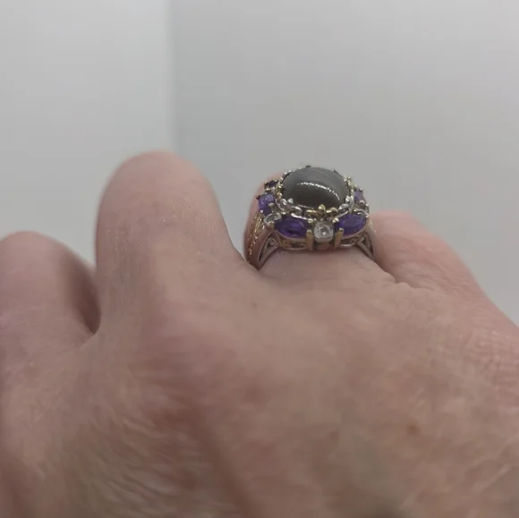 Michael Valitutti Rare Genuine Ammolite & African Amethyst  Ring - Picture 7 of 8